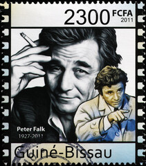 Peter Falk as Columbo on postage stamp