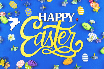 Happy Easter congratulatory and festive background with decorations