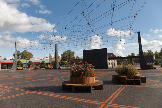 TORVA, ESTONIA - SEPTEMBER, 13, 2020: Rural small town central square.