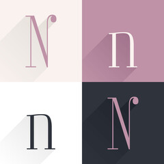 N letter condensed serif font set.
