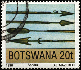 African spears on postage stamp of Botswana