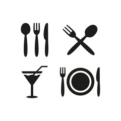 Restaurant and cafe icons set on white background.
