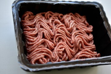Fresh minced meat in the package before cooking