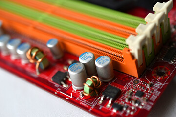 Motherboard chip with elements nodes close up