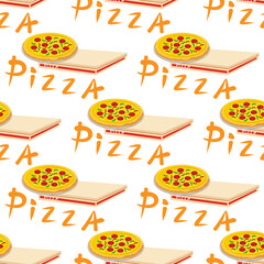 Seamless pizza pattern with different ingredients. Vector.
