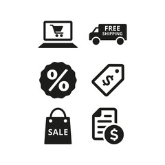 Shopping and e-commerce icons on white background.