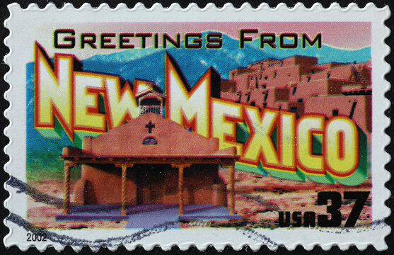 Greetings From New Mexico Postcard On Stamp