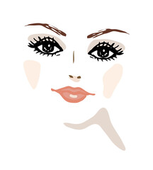 Stylish girl face minimal portrait, design for any purposes. Beautiful woman female person. Lifestyle make up concept. Vector illustration, isolated on white background.
