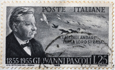 Italian poet Giovanni Pascoli on postage stamp