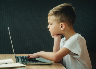 little boy studying at the computer