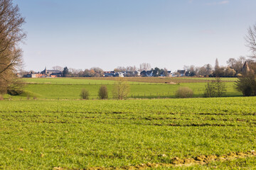 Fototapeta na wymiar Vue sur Froyennes depuis les champs ( campagne en Belgique )