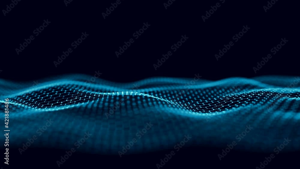 Poster blue hexagonal wave digital data flow. seamless loop technology network background concept. 4k honey