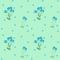 watercolor pattern, seamless pattern with flowers, spring holiday, forget-me-not, digital paper, scrabbooking