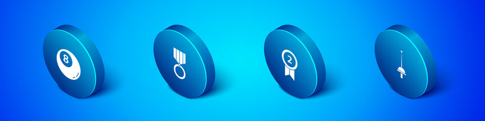 Set Isometric Billiard pool snooker ball, Medal, Fencing and icon. Vector