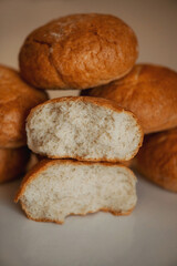 Cereal buns closeup made from whole grain flour