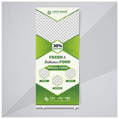 Fototapeta premium Food and restaurant rollup or x banner design template 