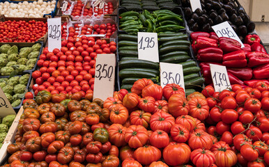 Different types of vegetables in a food market stand