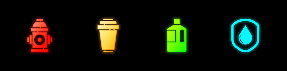 Set Fire hydrant, Water filter cartridge, Big bottle with clean water and Waterproof icon. Vector