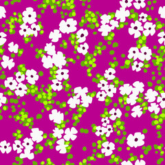 Ditsy flower seamless pattern. Small meadow plants. Summer botanical background. Floral texture. Cut out paper flat design. For fabric and texture,