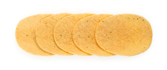 Potato chips, crisps isolated on white background