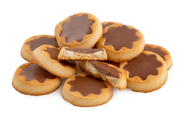Heap of biscuit, cookie with chocolate isolated on a white background.