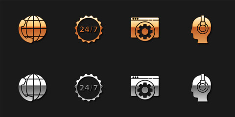 Set Telephone 24 hours support, Clock, Browser setting and Support operator touch icon. Vector