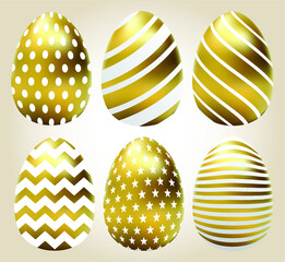 Golden eggs set vector illustration isolated on white background. Easter eggs vector.