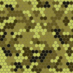 Camouflage seamless pattern from hexagonal elements. Military texture. Print on fabric. Endless ornament. Vector graphics