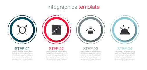 Set Sewing button and knitting needles, Pattern, Hanger wardrobe and Needle bed. Business infographic template. Vector