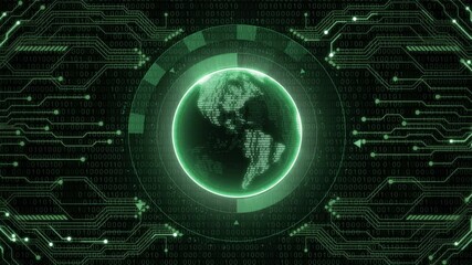 abstract, background, binary code, circuit, circuit board, code, communication, computer, connection, cyberspace, data, design, digital, display, earth, footage, future, futuristic, global, globe, gra