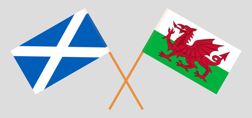 Crossed flags of Scotland and Wales. Official colors. Correct proportion