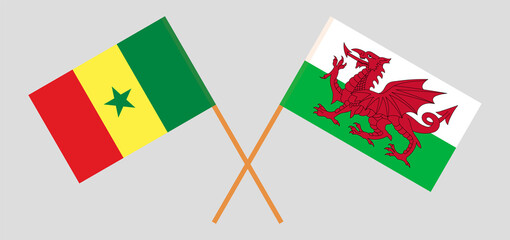 Crossed flags of Senegal and Wales. Official colors. Correct proportion