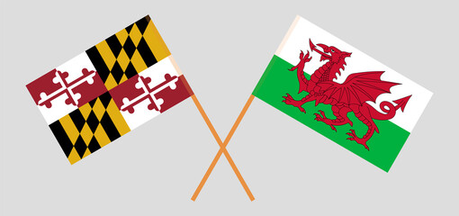 Crossed flags of the State of Maryland and Wales. Official colors. Correct proportion
