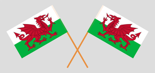 Crossed flags of Wales. Official colors. Correct proportion