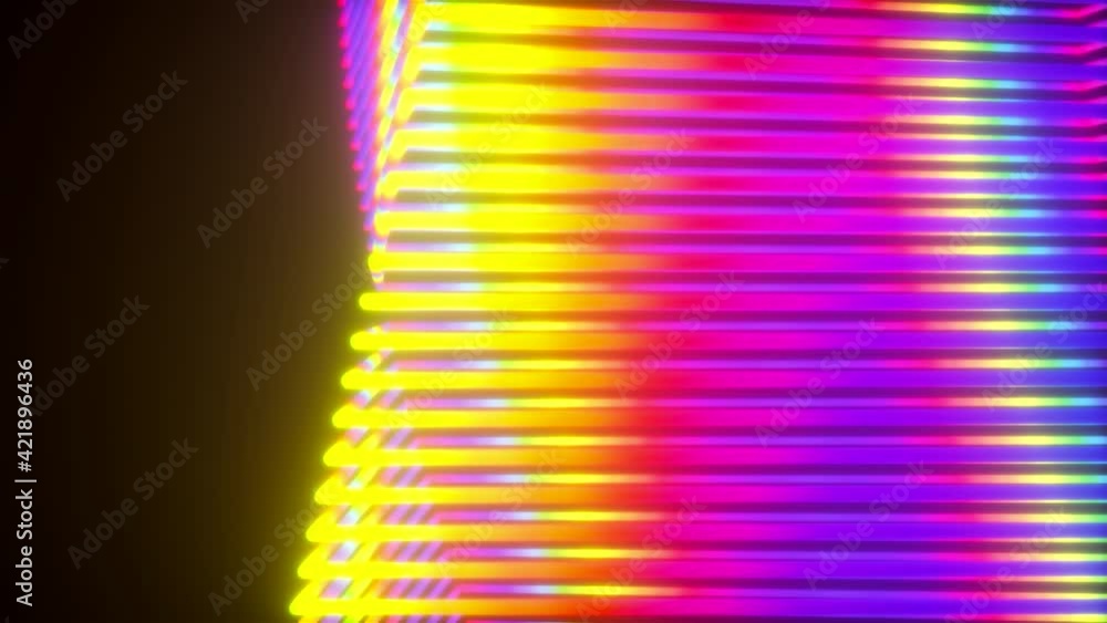 Poster abstract wavy squares from neon lines, computer generated. 3d rendering virtual backdrop