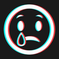 Cartoon smile emoticon symbol, icon in 3d effect with blue and red color