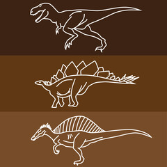 Line art dinosaur icons on brown background © John