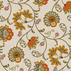 Jacobean seamless vector design, Warm color combo