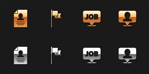Set Resume, Location marker, Speech bubble with job and person icon. Vector