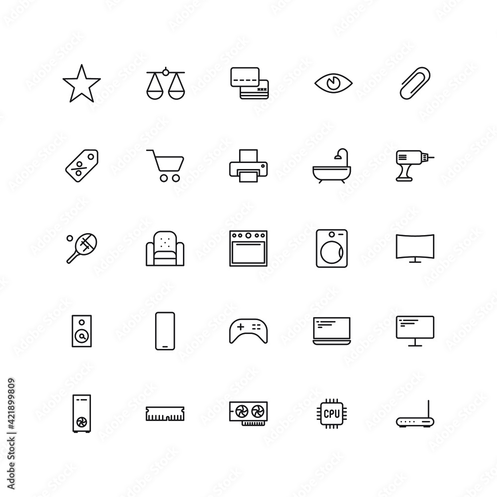 Wall mural vector linear set of icons for online store, website and application development
