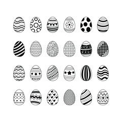 Vector set of icons. Eggs with different patterns for the Easter holidays. 