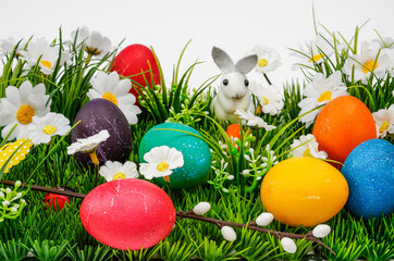 easter background composition with easter eggs