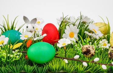 easter background composition with easter eggs