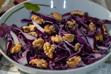Fototapeta premium red cabbage and walnut dish 