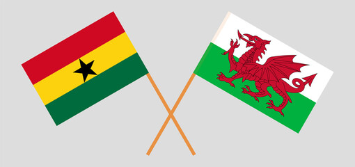 Crossed flags of Ghana and Wales. Official colors. Correct proportion