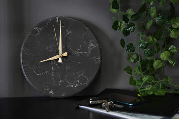 Luxury dark marble clock, Decorative modern wall watch, special clock for reception room