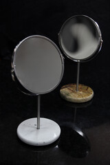 Marble base vanity mirror, round marble bathroom mirrors, a combination of stainless steel and marble, brown and white marble, luxury hotel mirrors