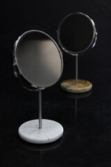 Marble base vanity mirror, round marble bathroom mirrors, a combination of stainless steel and marble, brown and white marble, luxury hotel mirrors