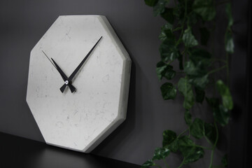 Decorative geometric wall clock, Modern analog wall clock and black watch dial. Octagonal wall...