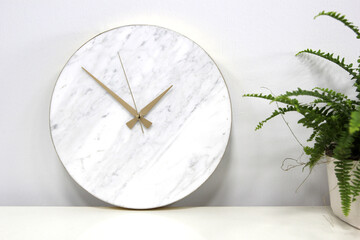 Decorative white marble wall clock, Natural granite stone, marbling, gloss marble texture of stone
